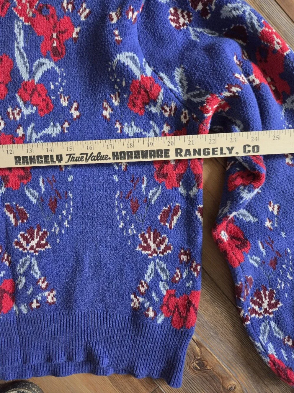 Blue Floral Turtleneck Sweater - Women's Stylish Knit, Size L By Voy
